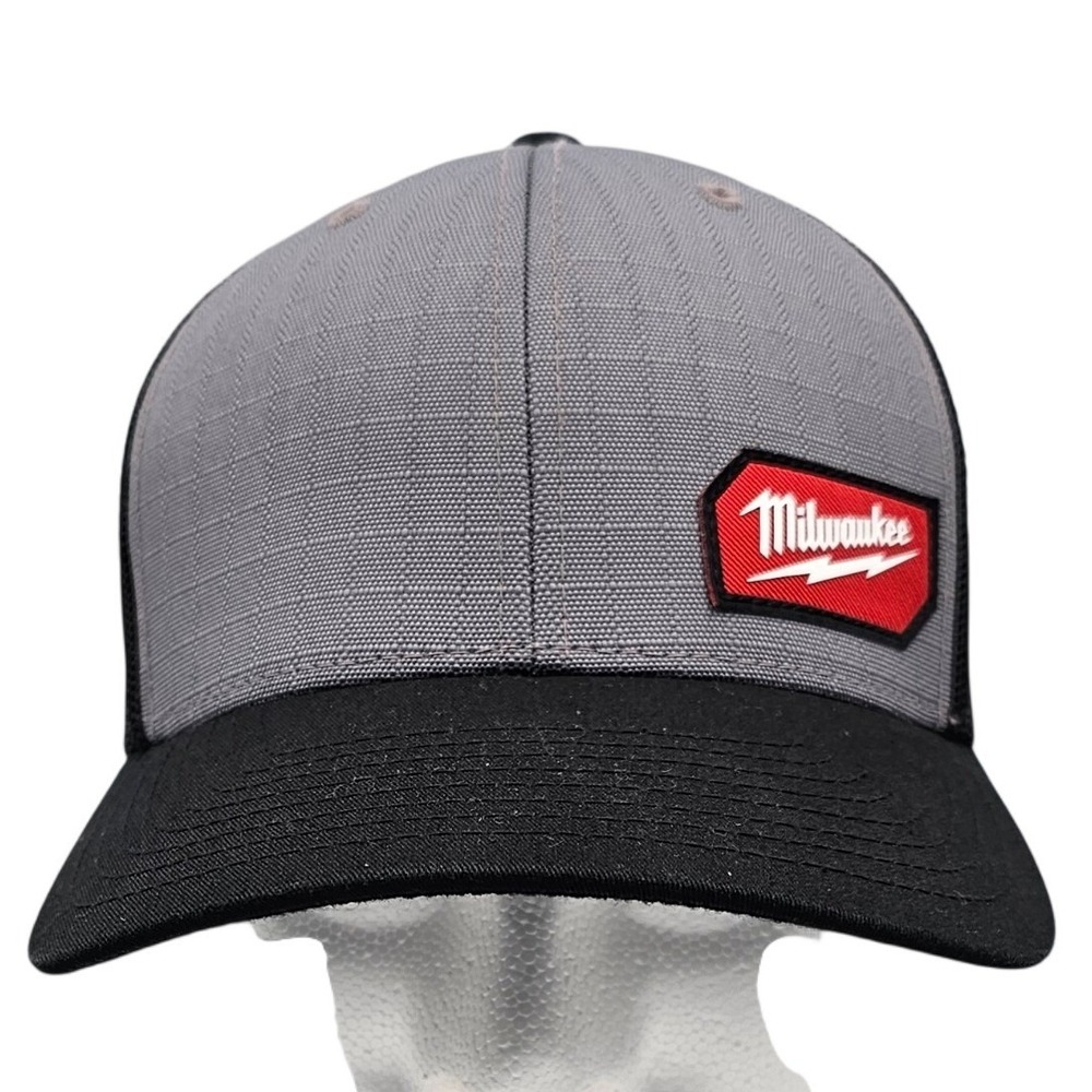 Milwaukee Tool GRIDIRON Trucker Hat Gray Black Snapback Mesh Cap Logo Patch 505G